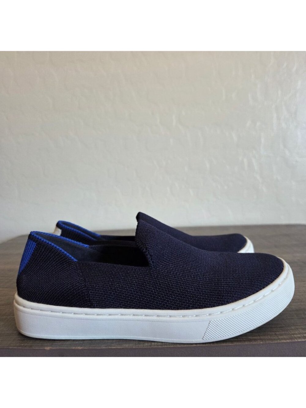Rothy's The Kids Sneaker Knit Slip-On Shoe Deep Navy Blue/White Size Kid's 1
